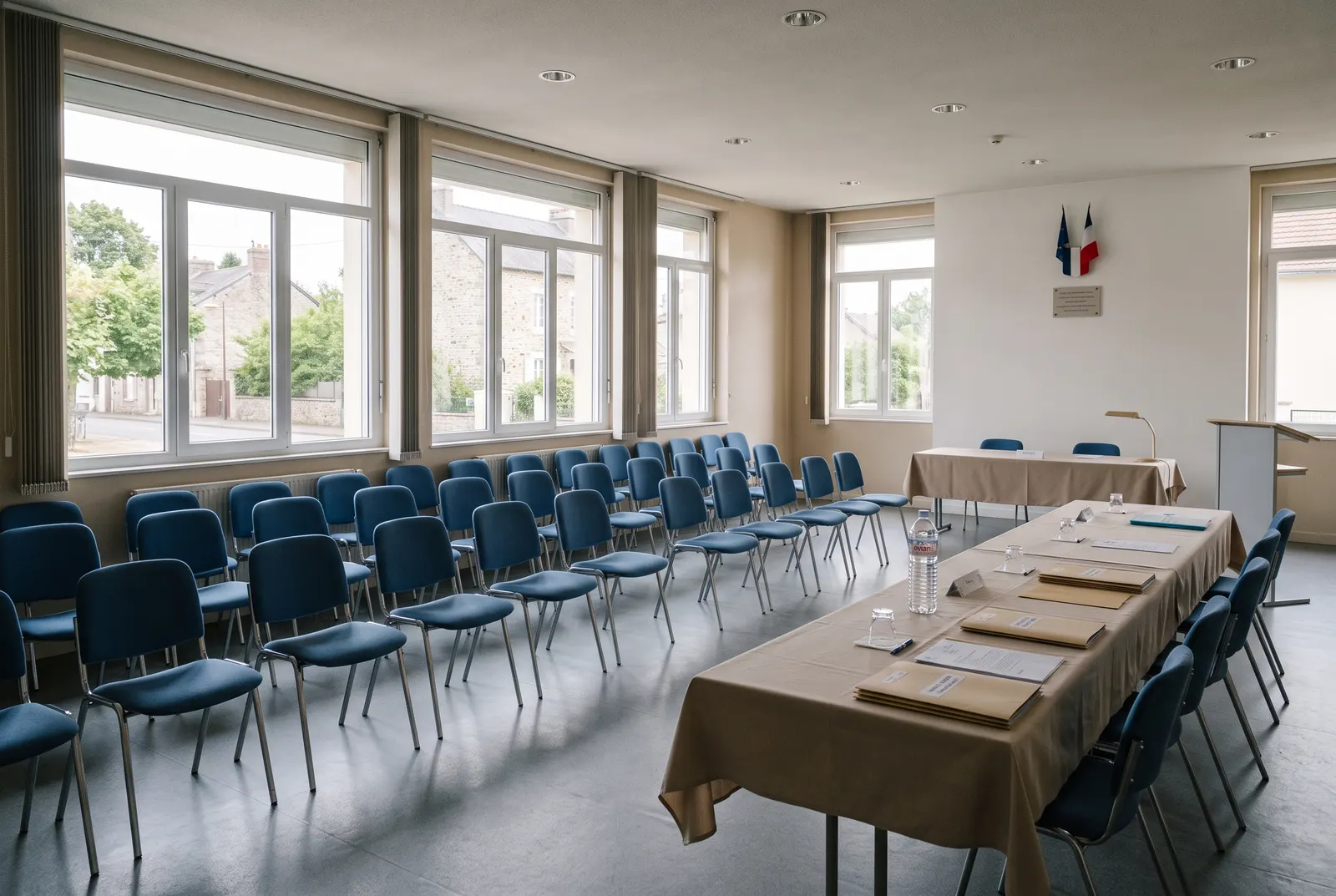 Salle préparée pour une assemblée générale de copropriétaires